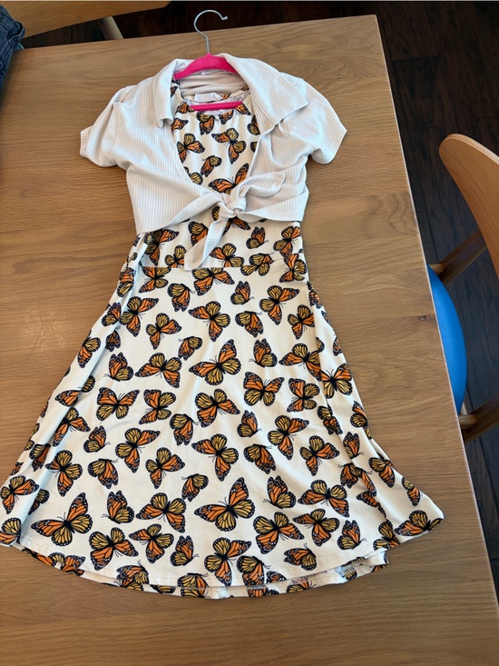 Beautees Other - Girls Beautees Cream Spring Dress with Orange Butterfly Print and cropped top